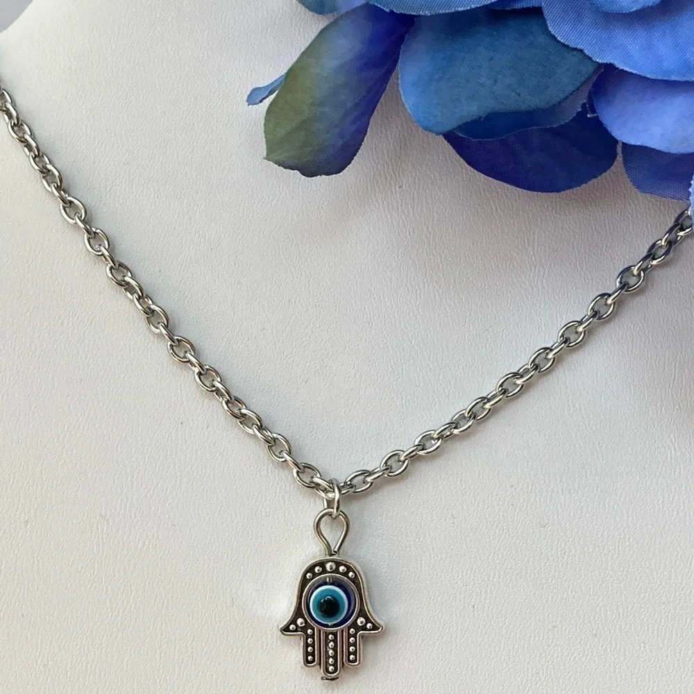 Hamsa Evil Eye Stainless Steel Necklace